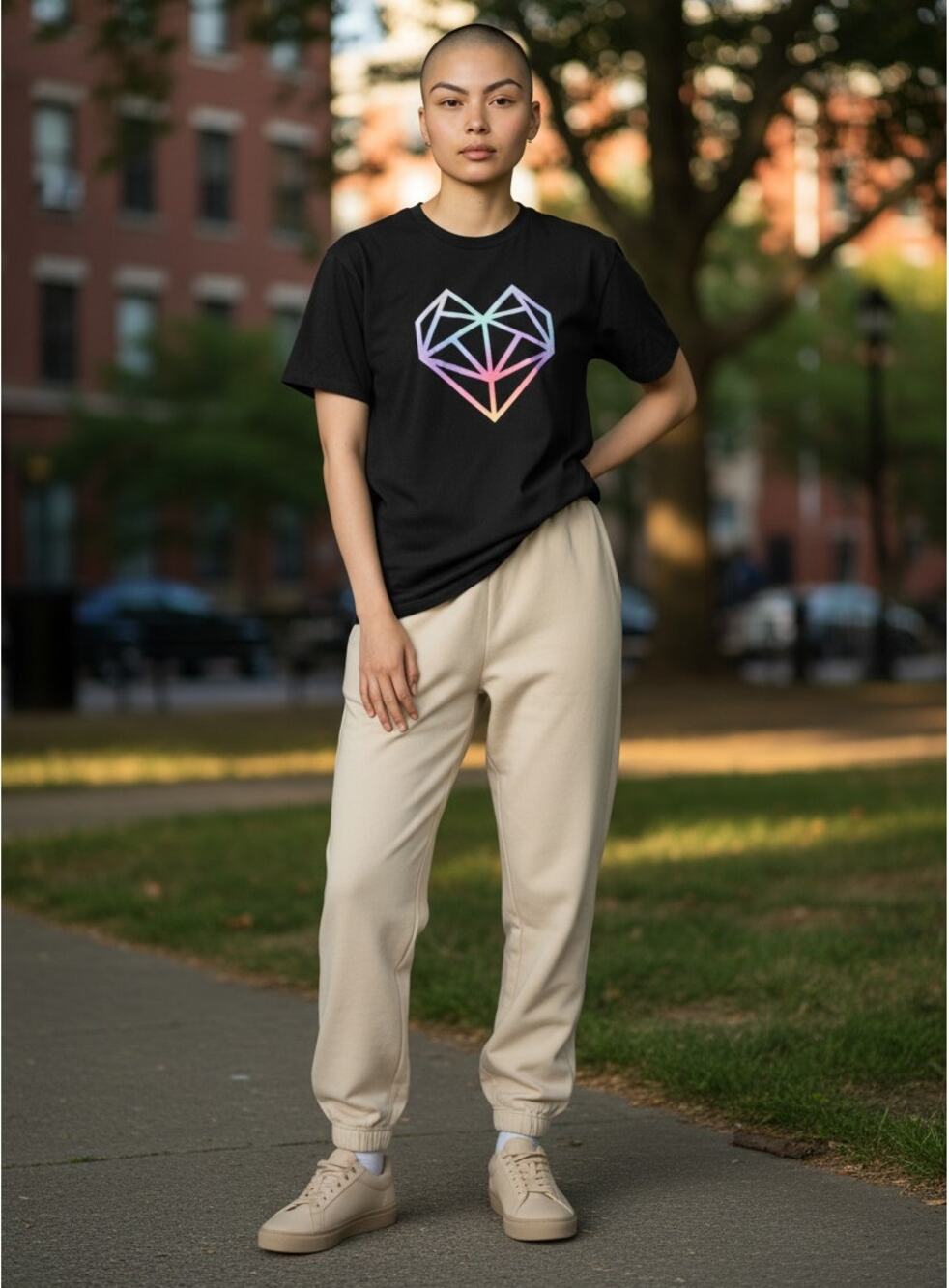 Lululemon Graphic T-Shirt Holographic Geometric Heart Print Size: Large